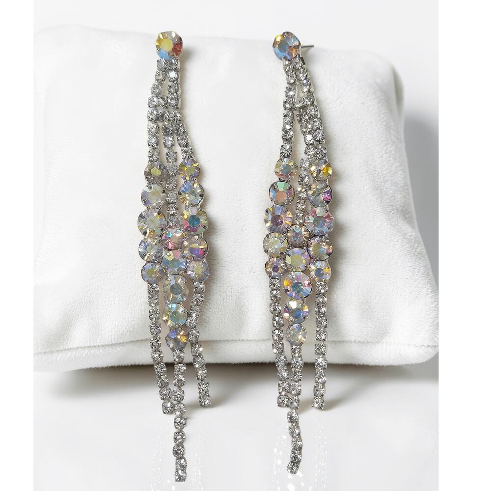 4" Fancy New AB Crystal Rhinestone Fringe Dangle Statement Earrings NEW